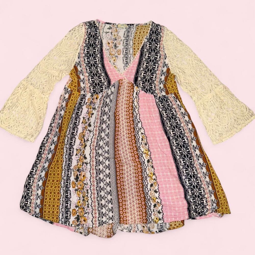 Kori Floral Boho Lace Babydoll Dress Large